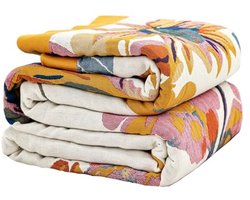 Boho Grote Plaid 100% Biologisch Katoen - Ademend en Zacht Beddegoed - Herfst Bloemen en Vogel Decor Deken voor Bank en Stoel