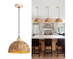 Boho Hanglamp 30cm - Handgeweven Zeegras Verlichting voor Woonkamer, Keuken, Slaapkamer en Eetkamer