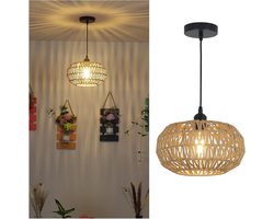 Boho Hanglamp met Rotan Lampenkap - Natuurlijke Rotan - Eettafel Hanglamp - Rustieke Hanglamp voor Slaapkamer - Bamboe Plafondlamp - Woonkamer Eetkamer Hal Keuken zeegras lampenkap