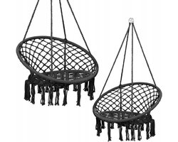 Boho Hangstoel -Macramé Hangstoel - Tot 200 Kg - Schommelstoel Buiten - Hangstoel Tuin - Boho Schommel - Geen zitkussen inbegrepen - Zwart