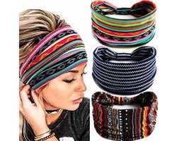 Boho-hoofdbanden voor Dames - 3 Stuks, Brede Strepen, Vintage Haaraccessoire