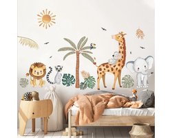Boho Jungle Dieren Muurstickers Safari Dier Palmboom Olifant Giraffe Leeuw Schil En Stok Wall Art Decals voor Baby Nursery Kids Slaapkamer