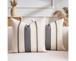 Boho kussenhoes - Decoratief en Modern - Set van 2 - Grijs - Katoen - 40 x 40 cm