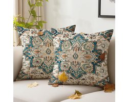 Boho Kussenhoezen - Abstract Sierkussens - Woonkamer Decoratie - Verborgen Ritssluiting - 45 x 45 cm - Donkergroen