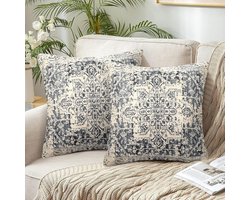 Boho Kussenhoezen - Retro Design - Set van 2 - 45x45 cm - Linnen