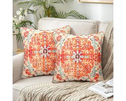 Boho Kussenhoezen - Retro Design - Set van 2 - 45x45 cm - Linnen