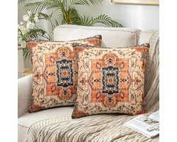 Boho Kussenhoezen - Retro Design - Set van 2 - 50x50 cm - Linnen