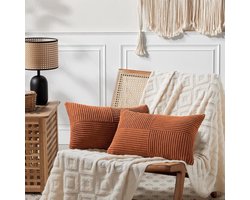 Boho Kussenhoezen set van 2 - Decoratief en zacht - 30 x 50 cm - Karamelkleur - Corduroy