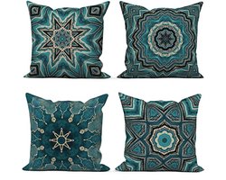 Boho Kussenhoezen Set van 4 - Geometric Patroon 45 x 45 cm - Decoratief voor Sofa en Buitengebruik - Wasbaar Polyester