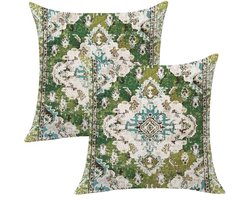 Boho kussensloop 45 x 45 cm in groen - Fluwelen herfst kussenhoezen voor landelijke en boheemse decoratie