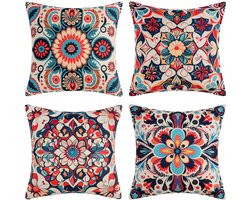 Boho Kussenslopen - Set van 4 - Etnische Prints - Polyester Linnen - 40x40 cm