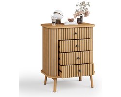 Boho Ladekast met 4 Laden - Modern Houten Nachtkastje met Geribbeld Design en Ronde Hoeken - Bijzetkastje met Matte Zwarte Handgrepen - Wild Eiken - 40 x 60 x 80 cm