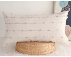 Boho lange lendenkussenhoes 14 x 22 cm - grijze steen, klassiek gestreept patroon - decoratieve katoen kussenhoes voor bank en bed