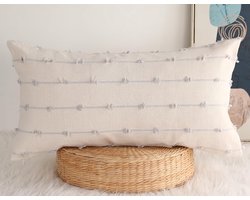 Boho lange lendenkussenhoes 14 x 22 cm - grijze steen, klassiek gestreept patroon - decoratieve katoen kussenhoes voor bank en bed