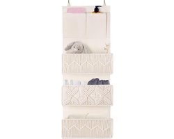 Boho Macrame Over de Deur Organizer - Closet Organizers en Storage met 3 Grote Geweven Zakken voor Kinderkamer - Voorraadkast Badkamer Slaapkamer Slaapzaal (Ivoor)