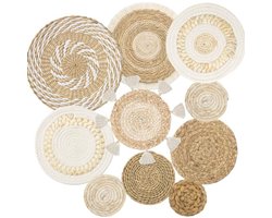 Boho Muurdecoratie Set van 10 Ronde Geweven Manden van Zeegras en Rotan - Handgemaakte Wanddecoratie voor Woonkamer en Slaapkamer