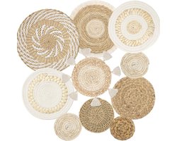 Boho Muurdecoratie Set van 10 Ronde Geweven Manden van Zeegras en Rotan - Handgemaakte Wanddecoratie voor Woonkamer en Slaapkamer