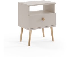 BOHO Nachtkastje Taupe – 55,5 cm Hoog – Met Lade en Open Opbergvak – Massief Houten Poten – Jute Handgreep – Licht, Praktisch en Sfeervol – Voor Slaapkamer of Logeerkamer – Bohemian Design – Europese Kwaliteit
