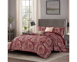 Boho Paisley Quilt Set - Vintage Stijl - 3 Stuks - Rood - Microvezel - King Size