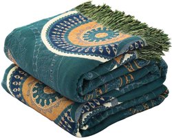 Boho Plaid 100% Katoen - Ultra Zachte Rustieke Quilt Zomerdeken voor Bed en Bank - Tijdloze Floral Design voor Hele Seizoen