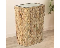 Boho Prullenbak Keuken 12 Liter met Pop-up Deksel, 2-in-1 Rotan Afvalbak en Vuilnisbak, Compacte Geurbestendige Prullenbak voor Badkamer, Kantoor en Kleine Ruimtes - Beige