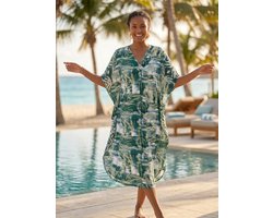 Boho rayon kaftan jurk - Groen Beige Jungle Mist - Strand Cover Up Caftan Maxi Jurk