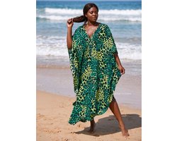 Boho rayon kaftan jurk - Groen Zwart Jungle Leopard - Strand Cover Up Caftan Maxi Jurk