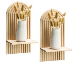 Boho Regenboog Wandplank Set van 2, Houten Decoratieve Plank voor Bloempotten, Boeken en Kaarsen in Woonkamer en Slaapkamer