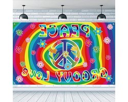Boho Retro Themapartij Decoraties voor Carnaval - Groovy Love Achtergrond 1.1x1.8M voor Fotobooth en Feestversiering