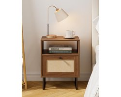 Boho rotan bijzettafel - stijlvol en multifunctioneel - 1 stuk - zwart en eiken