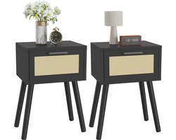 Boho Rotan Nachtkastje Set van 2 | Bijzettafel met Magnetische Lade | Modern Design voor Woonkamer en Slaapkamer