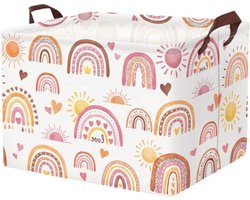 Boho Roze Regenboog Opbergmand - Kinder speelgoed - 1 stuk - Roze - Katoen - 40x30x25 cm