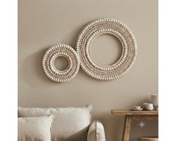 Boho Schelpen Ring Set van 2 - Handgemaakt op Bali - Wanddecoratie - Muurdecoratie Woonkamer of slaapkamer - Luxe Ibiza, Boho, en Scandi-Boho Woonaccessoire