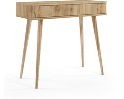 BOHO Sidetable / Wandtafel Eiken – 80 cm Hoog – Met Lade en Open Opbergvak – Massief Houten Poten – Jute Handgreep – Licht, Praktisch en Stijlvol – Voor Hal, Slaapkamer of Kantoor – Bohemian Design – Europese Kwaliteit