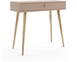 BOHO Sidetable / Wandtafel Macchiato – 80 cm Hoog – Met Lade en Open Opbergvak – Massief Houten Poten – Jute Handgreep – Licht, Praktisch en Stijlvol – Voor Hal, Slaapkamer of Kantoor – Bohemian Design – Europese Kwaliteit