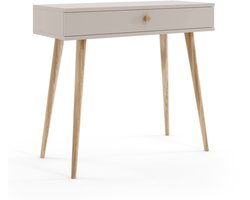BOHO Sidetable / Wandtafel Taupe – 80 cm Hoog – Met Lade en Open Opbergvak – Massief Houten Poten – Jute Handgreep – Licht, Praktisch en Stijlvol – Voor Hal, Slaapkamer of Kantoor – Bohemian Design – Europese Kwaliteit
