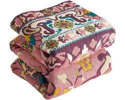 Boho Sprei - Knuffeldeken Patchwork - Woondecoratie Bank - Dubbelzijdige Mousseline - 200 x 230 cm - Roze Oranje