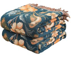 Boho sprei met franjes- 100% katoen- dubbelzijdige mousseline deken- 150 x 200 cm- zachte behaaglijke bankdeken en sprei- ademend- voor woonkamer- slaapkamer- het hele jaar door te gebruiken