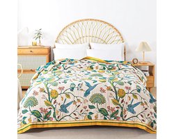 Boho sprei voor op bed – 100% katoen – ultrazacht – luxueus – rustieke herfstdeken – vogelprint – landelijke decoratie – sprei – 150 x 200 cm – rustieke sprei voor de woonkamer – bank