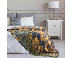 Boho-stijl deken, Boho-banksprei, sprei, 130 x 180 cm, 100% handgeweven katoen, dubbelzijdig gebreide kwastdeken, bankdeken, vintage Indiase decoratie voor kamer, bank, bed,