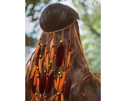 Boho Veren Hoofdband Oranje - Hippie & Gypsy Haaraccessoire met Kwastjes