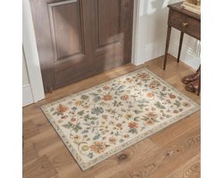 Boho Vintage deurmat 160x230 cm, wasbaar & antislip, laagpolig tapijt voor entree, badkamer, keuken of balkon, kleine stijlvolle mat in donkergroen, onderhoudsvriendelijk & duurzaam