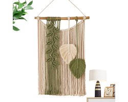 Boho Wanddecoratie - Wandkleed Macramé - Woonkamer Sfeer - Handgemaakt Natuurlijk - 70x40cm - Groen