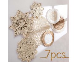 Boho Wandkleed - 7 Stuks Boho Wanddecoratie – Rotan Wandmanden – Rattan Wall Decor – Ronde Wanddecoratie – Gevlochten Muur Decoratie Voor Woonkamer Slaapkamer Keuken