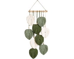 Boho Wandkleed Macramé Handgemaakt Wanddecoratie Met Houten Kralen En Bladeren Katoen Tapestry Voor Slaapkamer Woonkamer Kinderkamer Groen