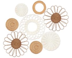 Boho Wandmanden Set – Geweven Rotan Wanddecoratie – Set van 8 – Voor Woonkamer en Slaapkamer
