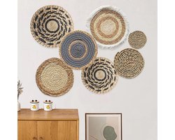 Boho Wandmanden Set van 7 - Handgemaakt, Weven, Rotan, Wanddecoratie