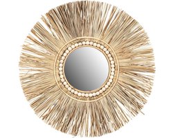 Boho Wandspiegel - Ronde Spiegel Zeegras - Woonkamer Decoratie - Uniek Natuurlijk Design - 55 cm Diameter - Natuurtinten