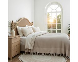 BOHORIA® Bedsprei 220x240 cm in wafellook Santorini | extra groot | 100% katoen | Oeko-Tex® | Sprei voor bank, fauteuil & bed | Bankdeken wollen deken (Sepia)