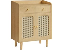 BOHOVEN Collection – Boho Dressoir met Rotan-Look Deuren, Laden en Verstelbare Legplank, Eikenbeige Opbergkast voor Keuken of Eetkamer, Natuurlijk en Warm Design